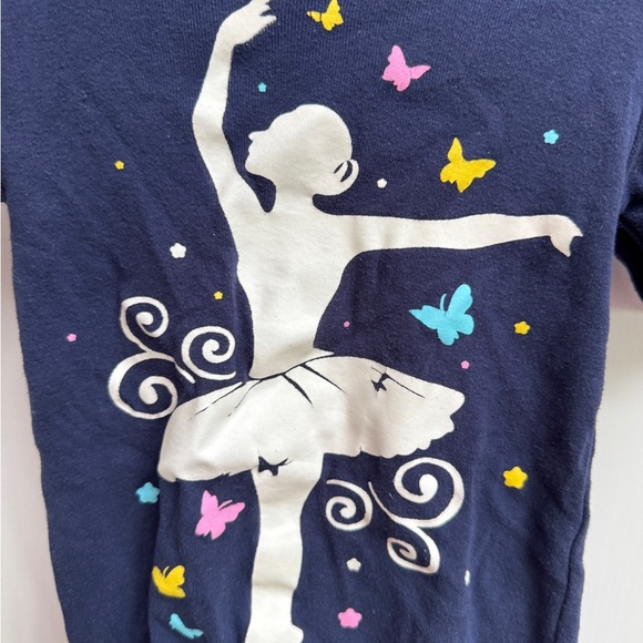 Joyond 3T Girls Navy and Pink Ballerina & Butterfly Short Sleeve Pajama Top - Picture 2 of 5